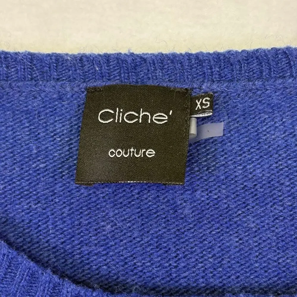 Cliché Couture Dog Sweater Colorblock Graphic Knit Chihuahua Bow Tie Sweater XS